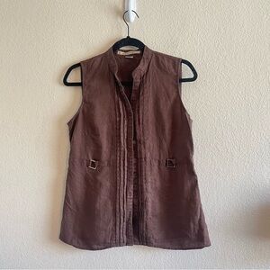 Ecologie Brown Linen Button Up Sleeveless Blouse Minimalist Womens Size Medium